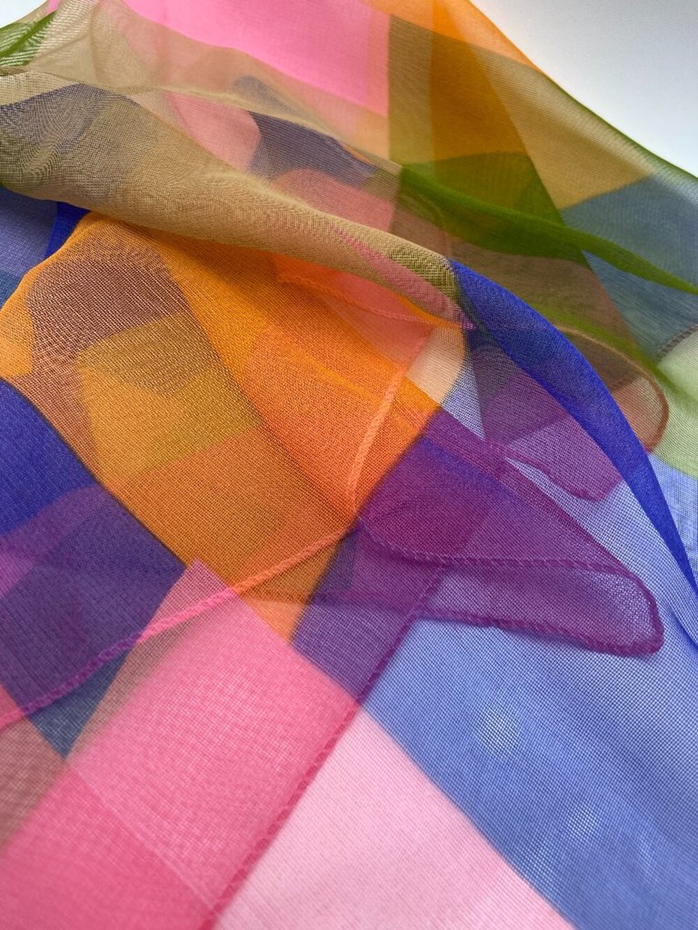 Vintage 90's Scarf 100% Polyester Made in Korea Bold Block Print
